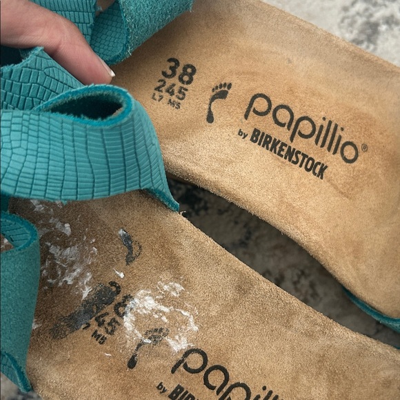 Birkenstock Papillio Soley Embossed Biscay Bay Nubuck Sandals Big Buckle US 7 - Picture 4 of 7